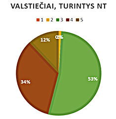 dvi skritulinės diagramos, kuriose pavaizduoti turėjusių ir neturėjusių nekilnojamojo turto valstiečių šeimų pasiskirstymo pagal tipus panašumai ir skirtumai