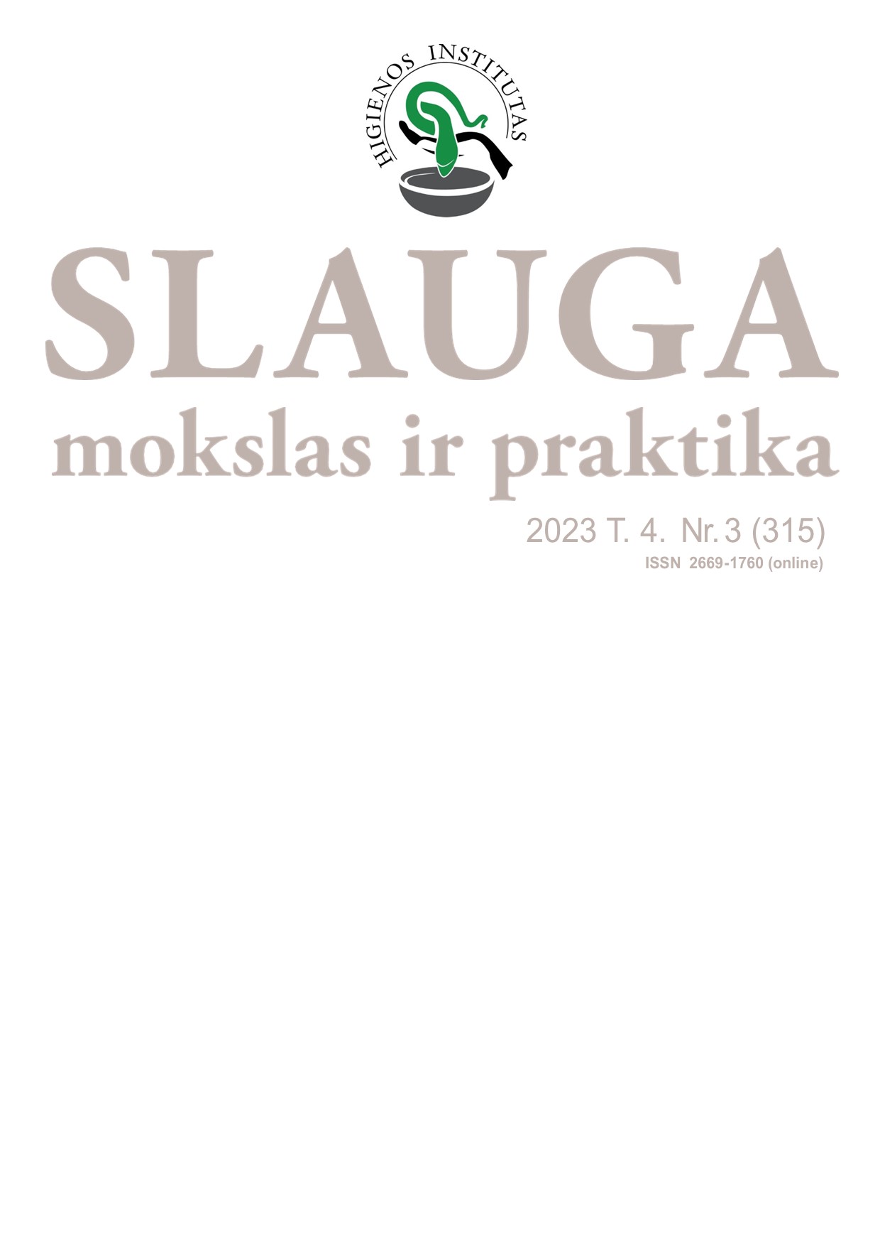 Slauga. Mokslas ir praktika viršelis 2023 T. 4. Nr. 3 (315)