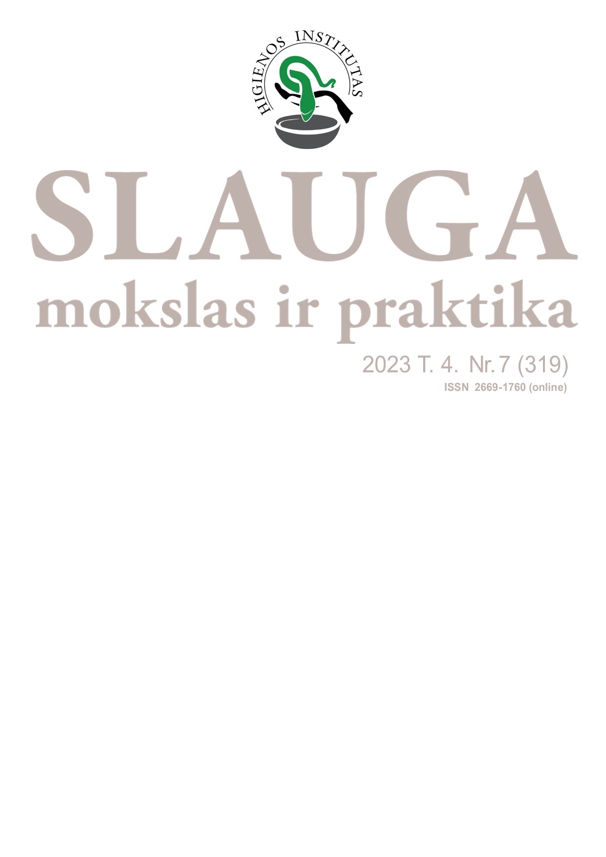 Slauga. Mokslas ir praktika viršelis 2023 T. 4. Nr. 7 (319)